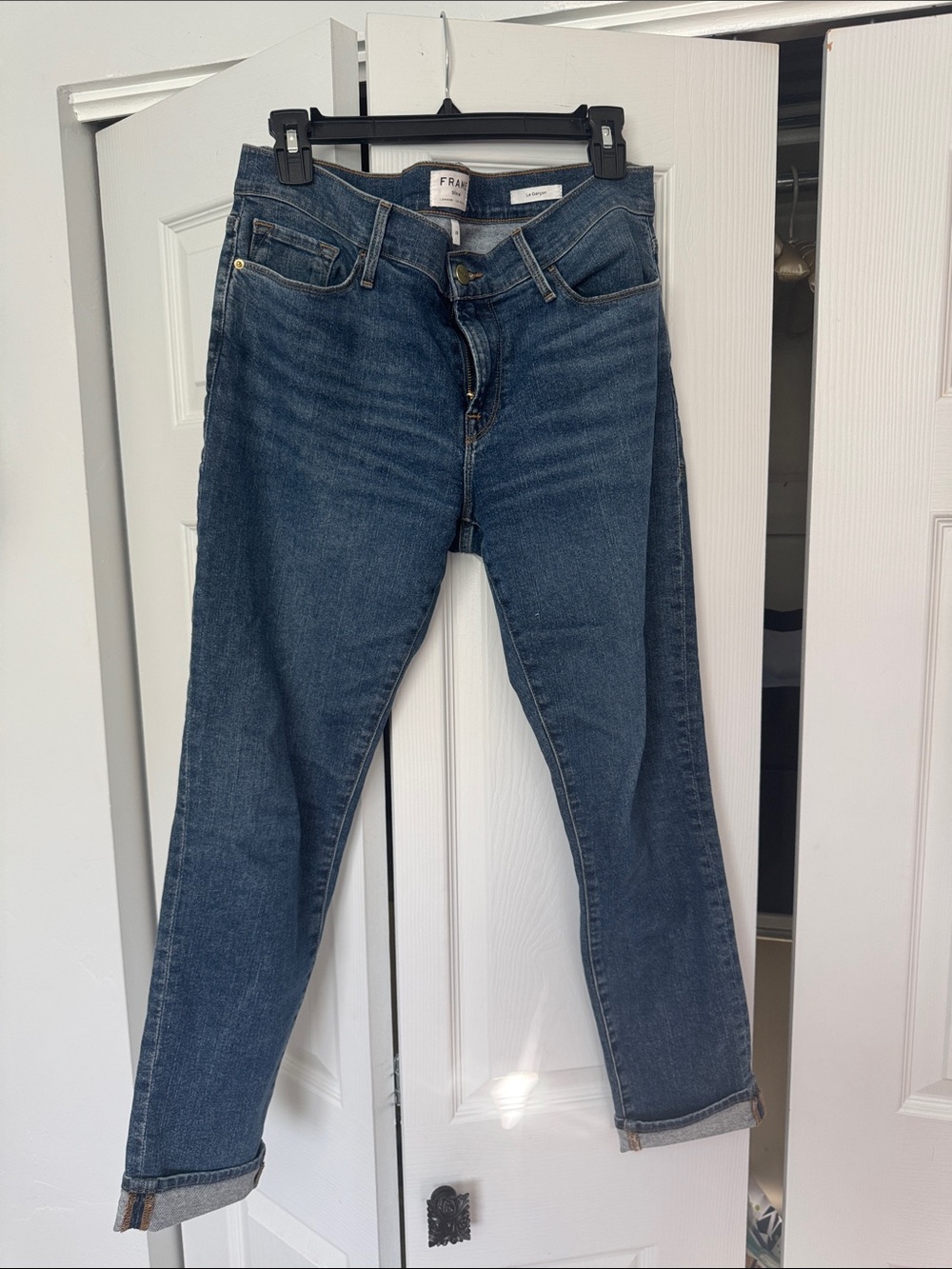 Frame Denim Boyfriend Jeans in Dark Blue Wash